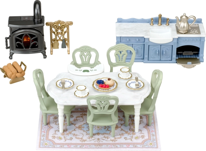 Sylvanian Families elegante Esszimmergarnitur mit Kamin