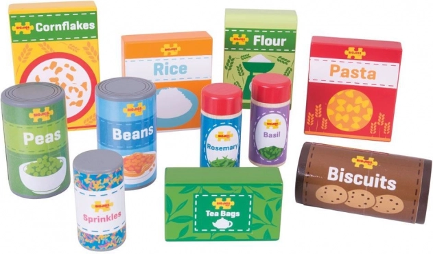 Set aus langlebigen Holzlebensmitteln für Kinder