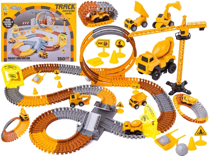 Große Rennbahn „Baustelle“ 180 Teile mit Looping, Kran und Autos