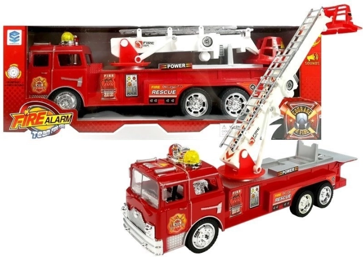 Rotes Feuerwehrfahrzeug mit ausziehbarer Leiter, Lichtern und Sounds