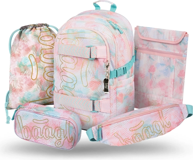 Baagl Schulset 5-tlg. Skate Sunset – Rucksack, Federmäppchen, Beutel, Gürteltasche und Laptop-Hülle