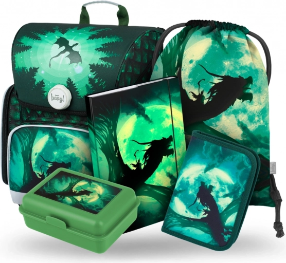 Schulset Drache Baagl: Ranzen, Federmäppchen, Schuhbeutel, Hefter und Brotbox