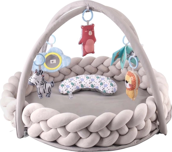 Sensorische Baby-Spieldecke mit gestricktem Rand und Spielbogen TinyMini