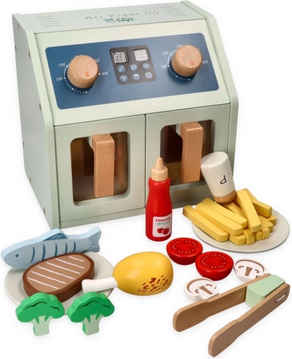 Adam Toys elektrische Heißluftfritteuse aus Holz mit Zubehör