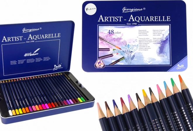 Set mit 48 Aquarellfarbstiften im Metalletui
