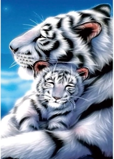 Diamantmosaik (Diamond Painting) weiße Tiger 30 × 40 cm - 1 Stück
