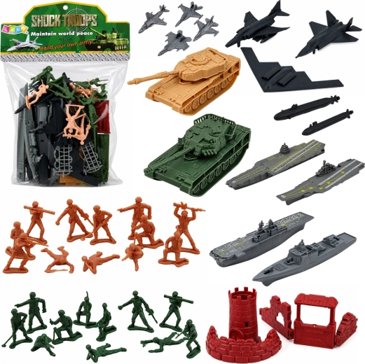 Militär-Spielset mit Soldaten, Fahrzeugen, Schiffen und Flugzeugen (54 Teile)