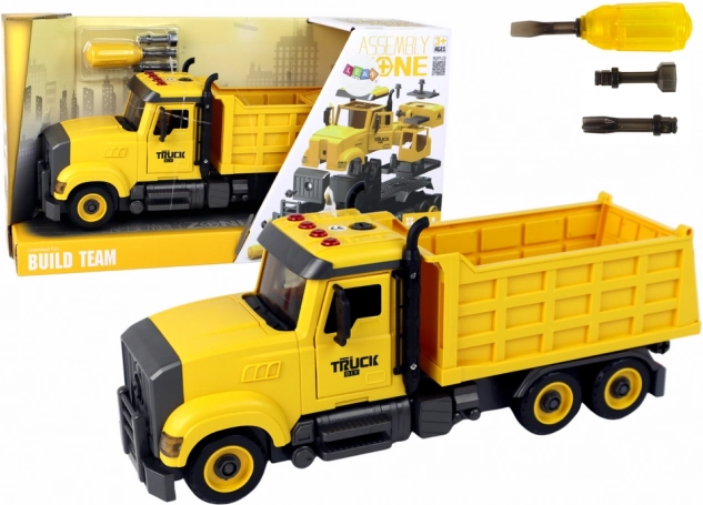 Gelber Kipp-Lkw mit Sounds und Schraubset
