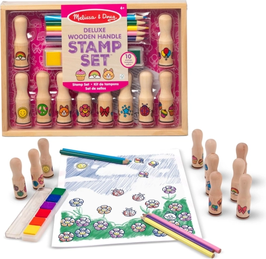 Melissa & Doug kreatives Set aus Holzstempeln mit Stempelkissen und Buntstiften