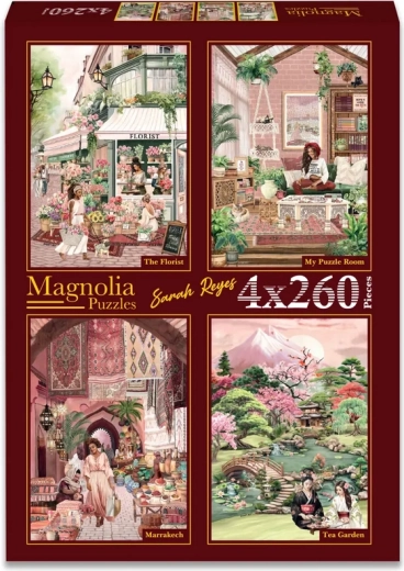 Magnolia Puzzle Blumenladen, Mein Zimmer, Marrakesch und Teegarten 4×260 Teile