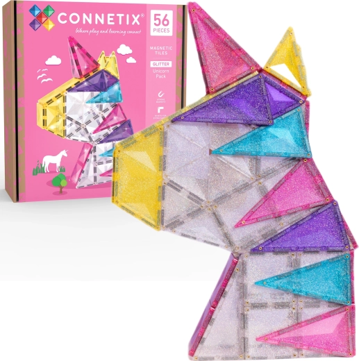 CONNETIX Glitzerndes Einhorn-Set mit magnetischen Bausteinen, 56 Teile