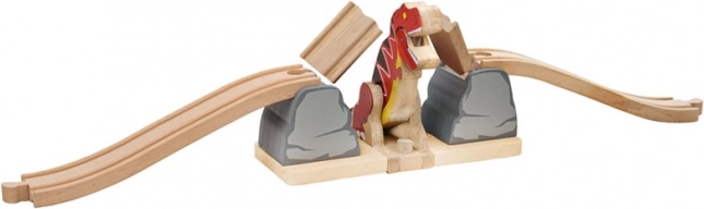 Holzbrücke mit T. rex für die BIGJIGS RAIL Eisenbahn