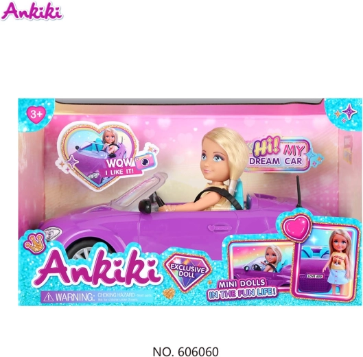 Ankiki-Puppe mit lila Cabriolet und Zubehör