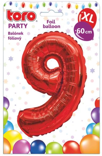 Folienballon TORO XL Zahl 9, 60 cm, rot