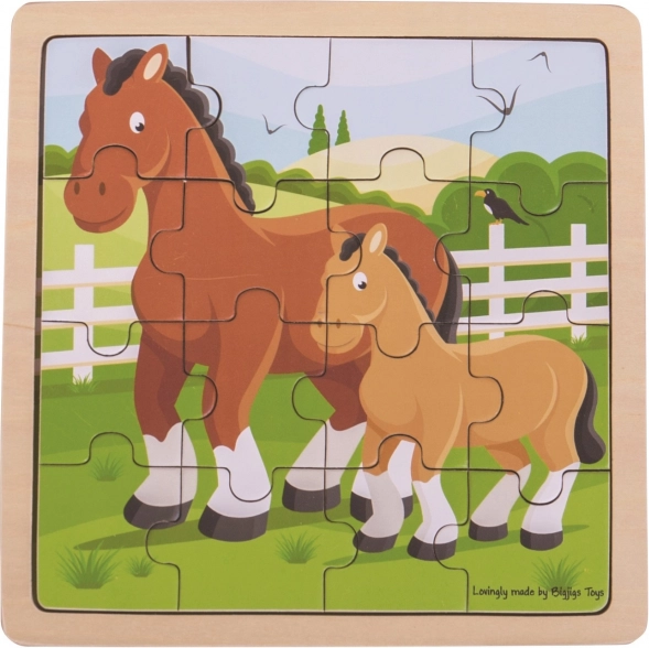 Holzrahmenpuzzle Pferd mit Fohlen – BIGJIGS TOYS