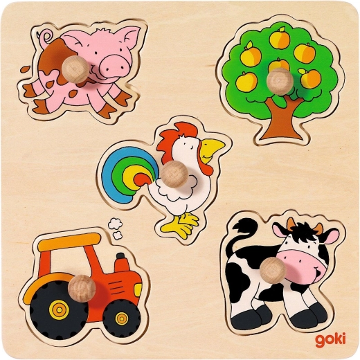 Holz-Steckpuzzle auf Holzbrett – Landleben