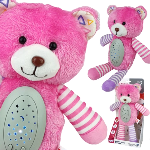 Plüsch-Einschlafhilfe – rosa Teddybär mit 2-in-1-Projektor, 10 Wiegenlieder WOOPIE