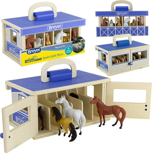 Breyer Stablemates Farms tragbarer Holzstall mit 6 Pferden