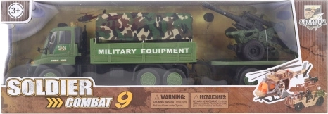 Militärisches Auto mit Anhänger und Maschinengewehr