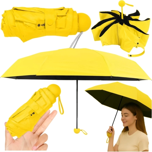 Kompakter faltbarer Regenschirm mit UV-Schutz UPF 50+ gelb 90 cm mit Hülle