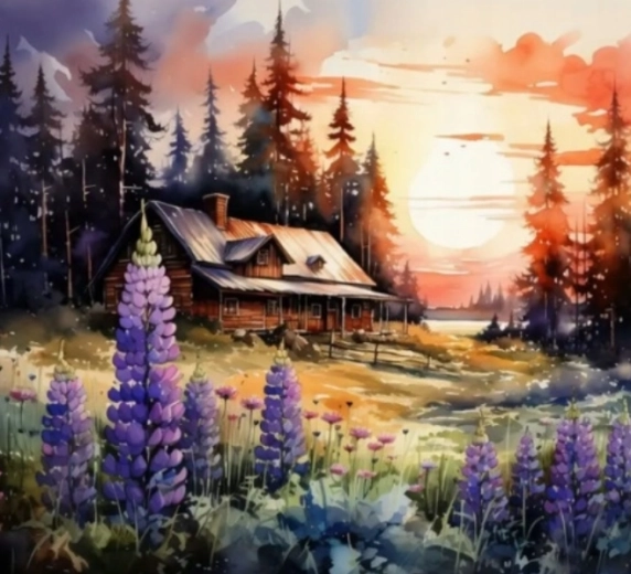 Diamantmalerei Waldhütte 30 × 40 cm