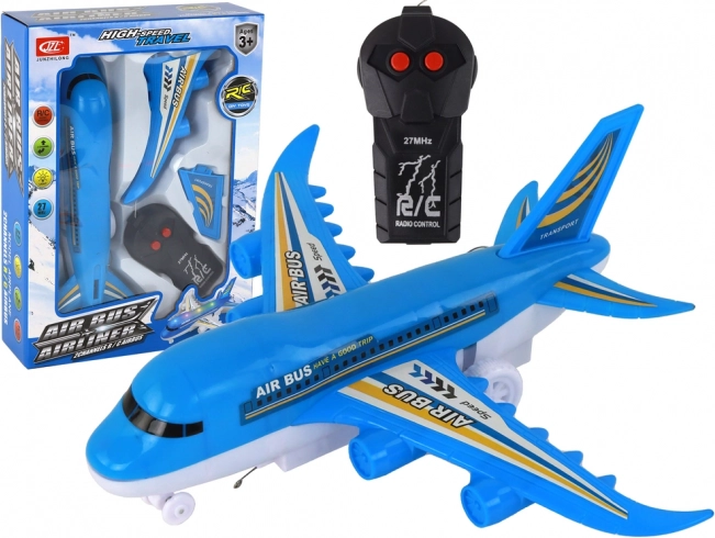 Fernbedienbares blaues Flugzeug für Kinder mit LED-Beleuchtung