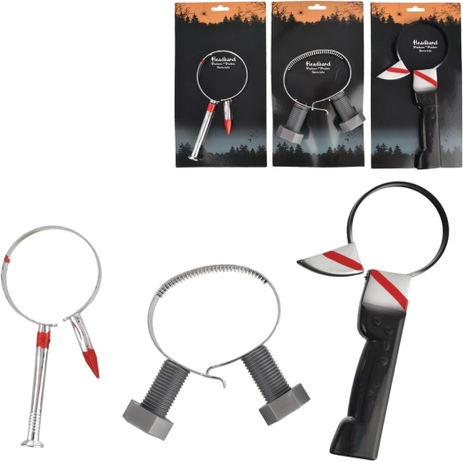 Horror-Halloween-Haarreif mit durchbohrtem Kopf – Messer/Schraube (Mix-Variante)