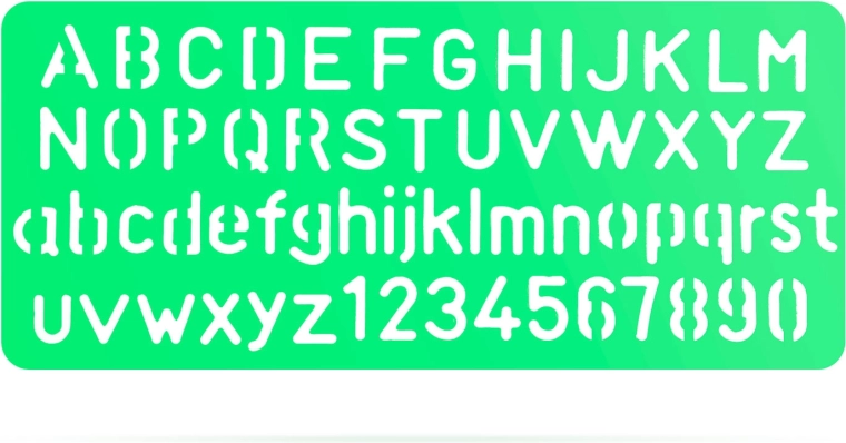 Schablone mit Buchstaben und Ziffern