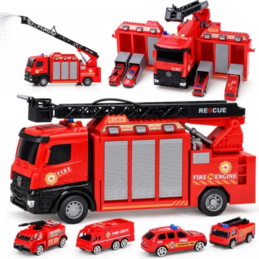 Transformierbare Feuerwehrstation mit Fahrzeug, Licht, Sound und Wasser