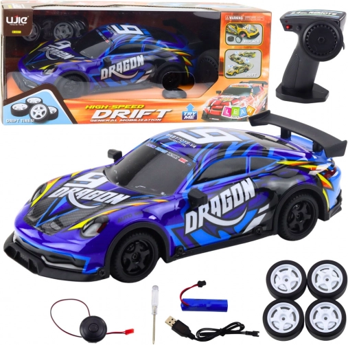 RC Sportwagen mit beleuchteter Karosserie und Drift – blau