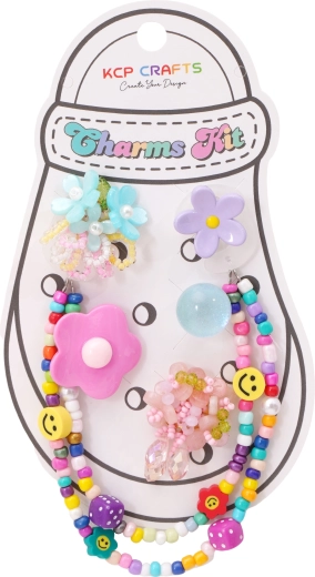 Set dekorativer Accessoires für Pantoletten – fröhliche Smileys und bunte Blumen