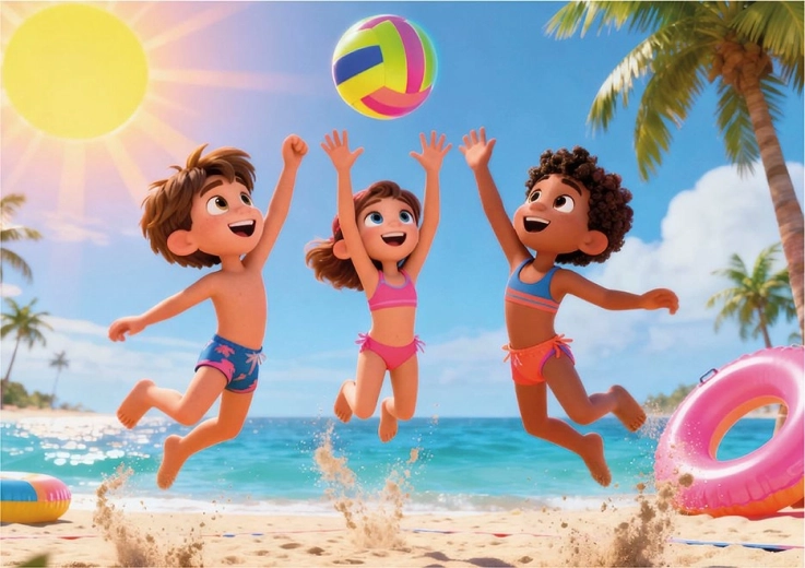 Fröhliche Strandillustrationen motivieren zum Spielen