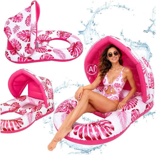 Aufblasbarer Wassersessel mit Sonnendach und Rückenlehne, rosa
