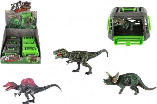 Dinosaurier in tragbarem Käfig – Kunststoffspielzeug 13 × 9 cm, Sortimentsmix, Box 12 Stk.