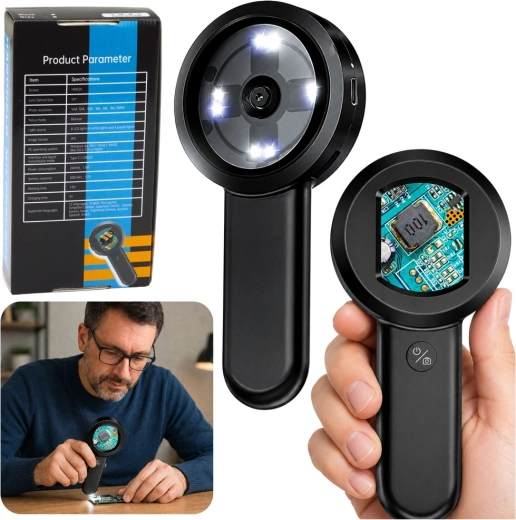 Tragbares digitales Handmikroskop mit IPS-Display und 8× LED (100×)