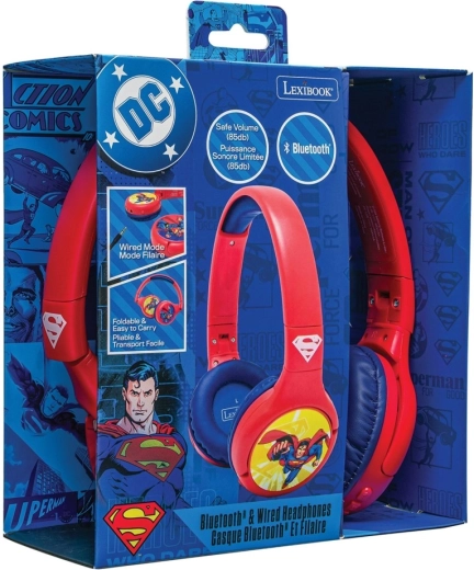 Kinder Bluetooth-Kopfhörer 2-in-1 mit Lautstärkebegrenzung SUPERMAN – faltbar, kabelgebunden und kabellos