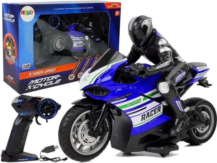 RC Rennmotorrad 2,4 GHz, Reichweite 35 m, blau