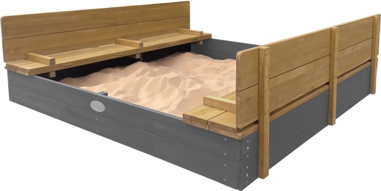 AXI Sandkasten XXL Ella 150 × 150 mit klappbarem Deckel und Sitzbänken, grau