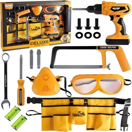 Woopie Werkzeug-Set für kleine Heimwerker mit Schutzbrille, Akkuschrauber und Gürtel, 16 Teile