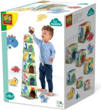 SES Creative Turm aus Stapelwürfeln mit Dino-Figuren