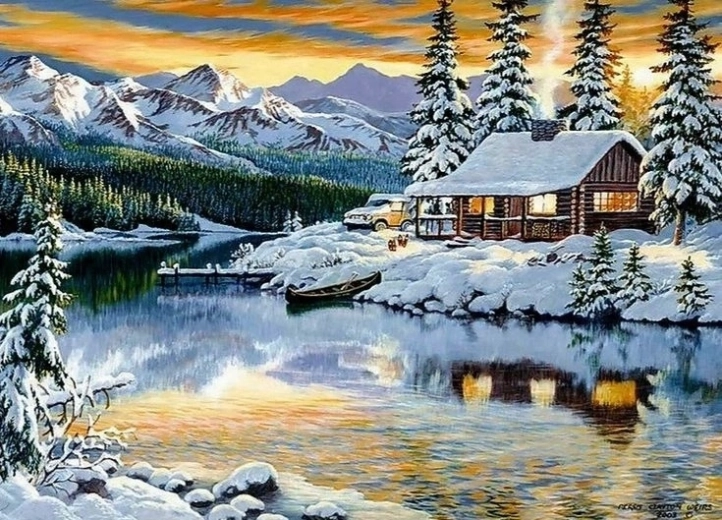 Norimpex Malen nach Zahlen Verschneites Haus am See 40 × 50 cm