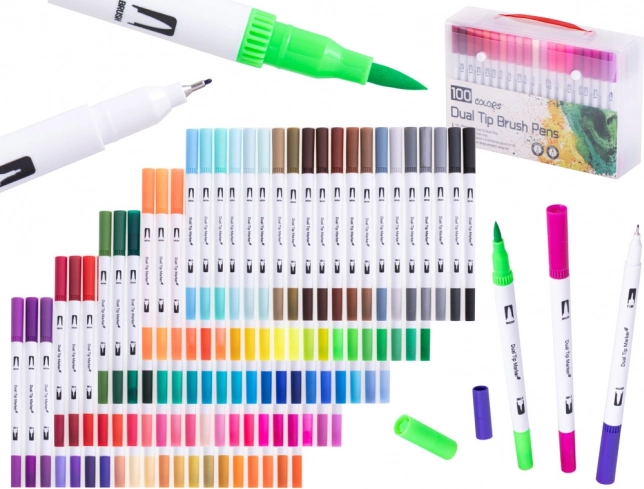 Zweifarbige Filzstifte und Fineliner im Koffer, 100 Farben