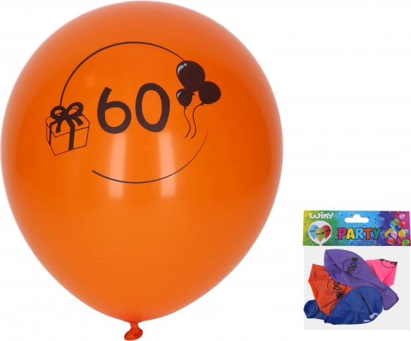 Luftballons mit der Zahl 60, 30 cm, Farbmix, Set mit 5 Stück