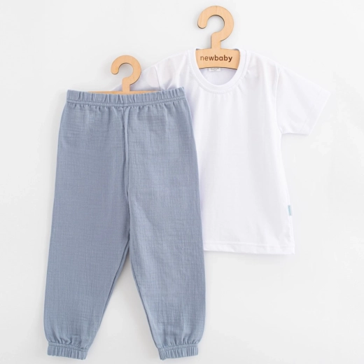 Kinder-Baumwollset aus T-Shirt und Musselinhose New Baby Kindergarten blaugrau 104 (3–4 Jahre)