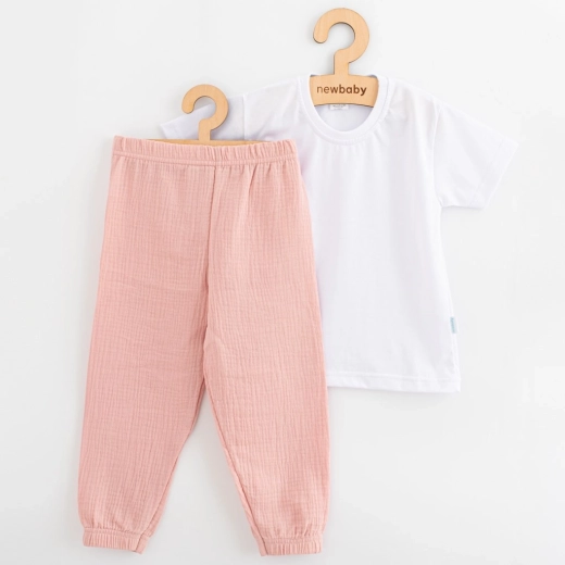 Kinder-Baumwollset aus T-Shirt und Musselinhose New Baby Kindergarten, rosa