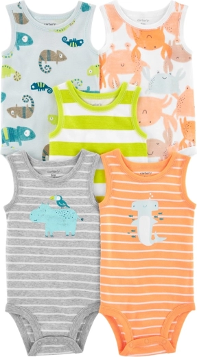 Carter's Baby-Body ohne Ärmel Stripes Animals – 5er-Set für Jungen