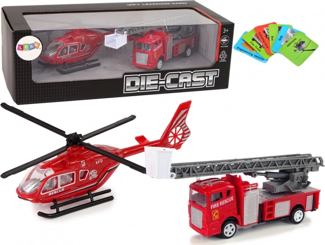 Spielzeug-Set Feuerwehrfahrzeuge und Hubschrauber