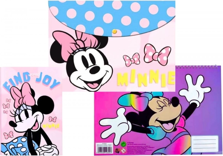 Set aus Notizbuch, Block mit Aufklebern und Disney-Minnie-Mappe