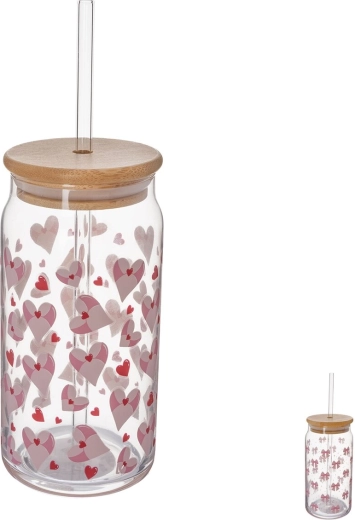 Glas mit Bambusdeckel und Strohhalm 0,5 l (Mix), 1 Stk.