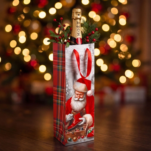 Weihnachtliche Geschenktüte für eine Flasche mit Samteffekt, assortiert – 1 Stück